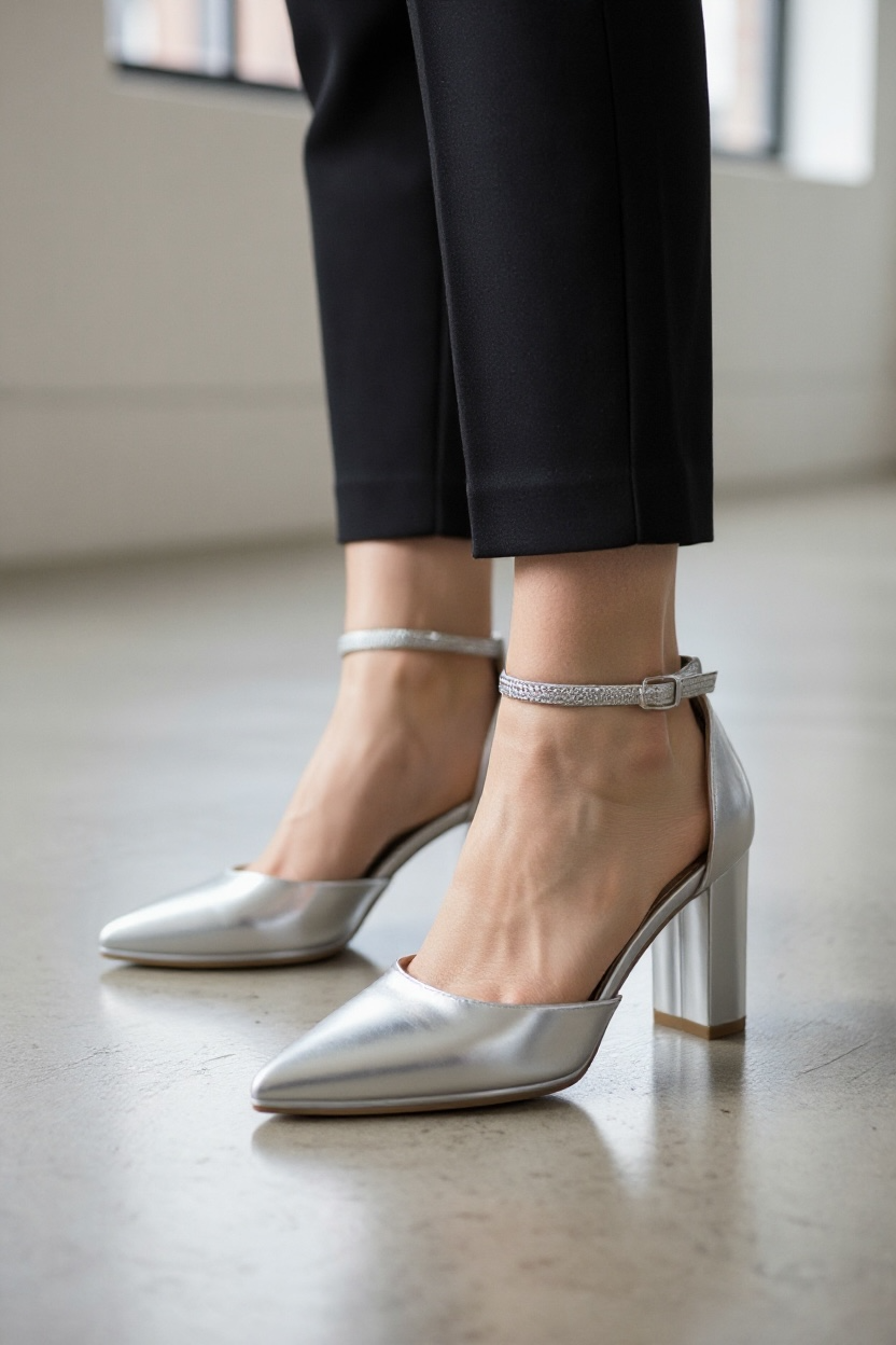 Silver block heel sandals