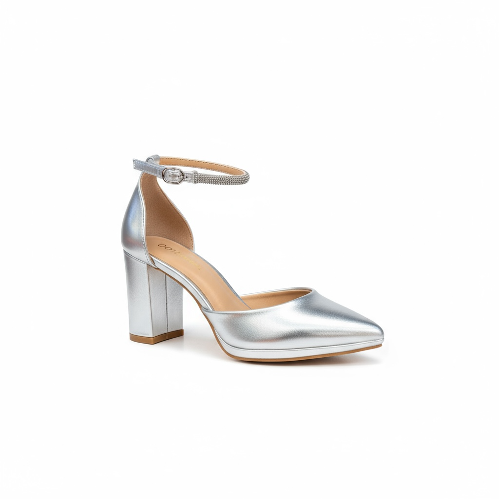 Silver block heel sandals