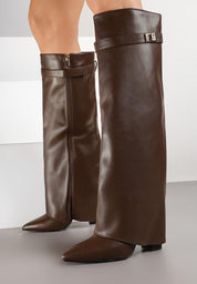 Brown high block heel boots