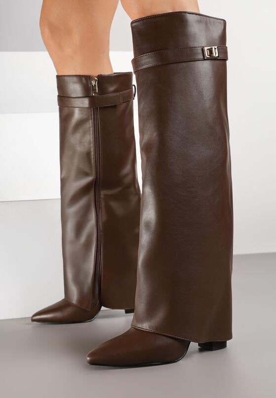Brown high block heel boots
