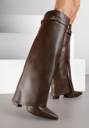 Brown high block heel boots