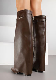 Brown high block heel boots