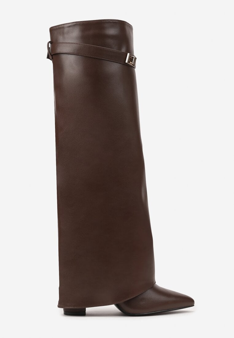 Brown high block heel boots