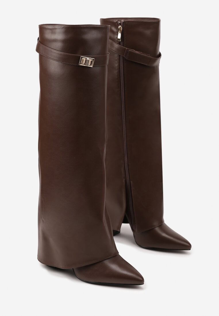 Brown high block heel boots