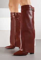 White block heel high boots