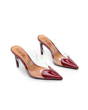 Burgundy stilettos with a thin heel