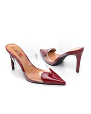 Burgundy stilettos with a thin heel