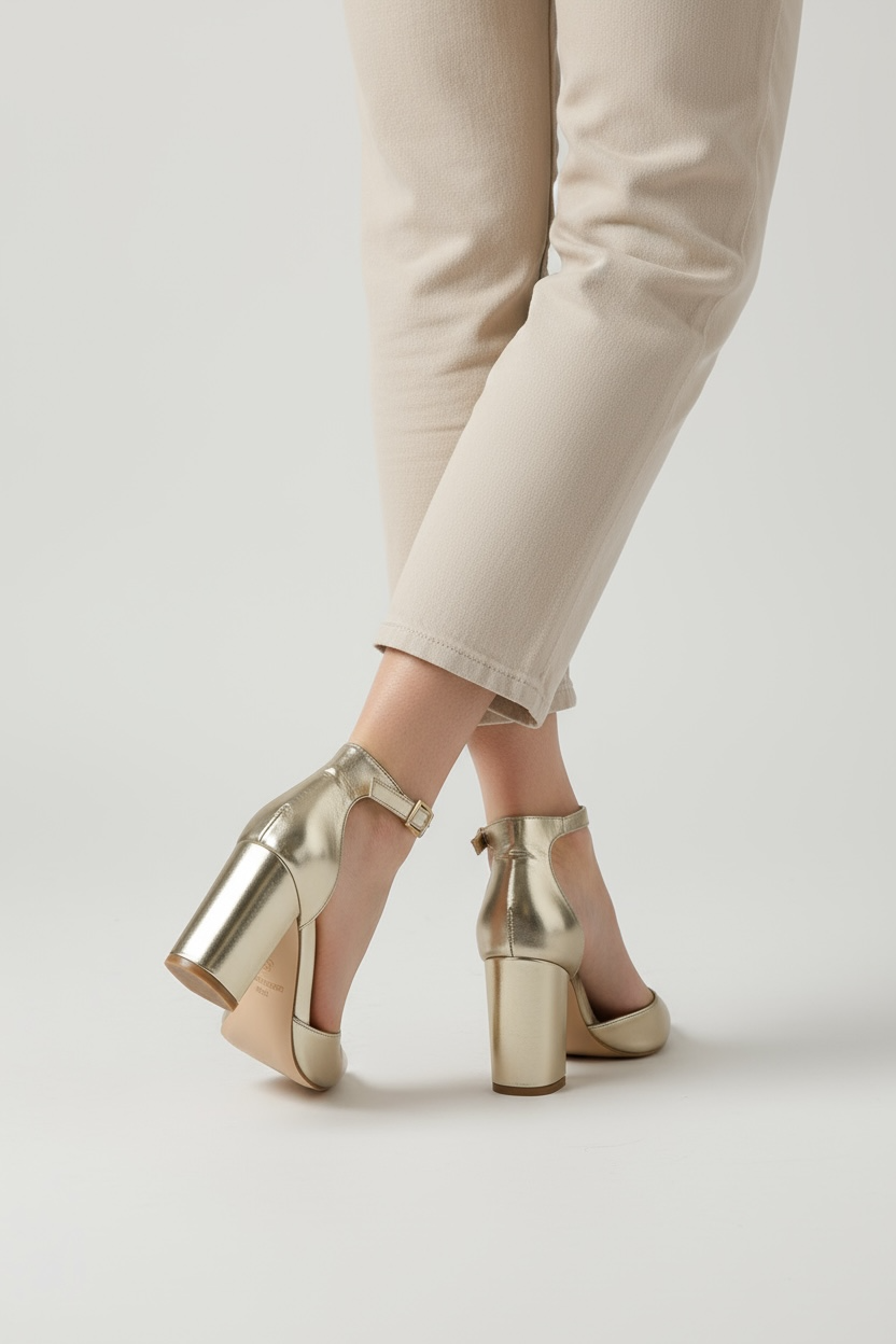 Gold block heel sandals