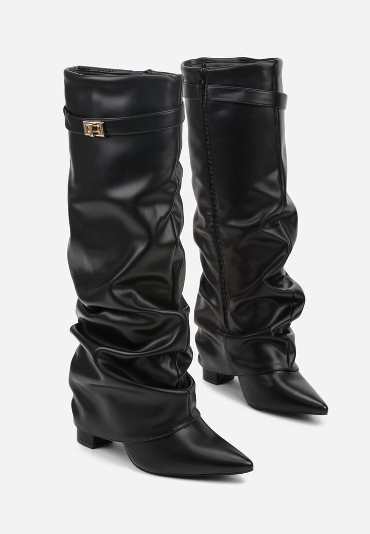 Crne nabrane čizme na blok petu