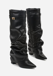 Crne nabrane čizme na blok petu