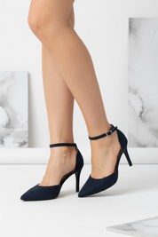 Dark blue stilettos with a thin heel