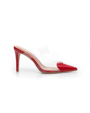 Red stilettos with a thin heel