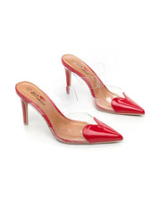 Red stilettos with a thin heel