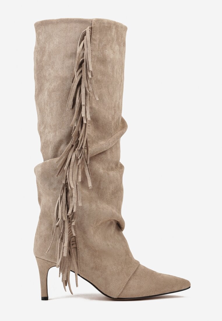 Khaki boots with a thin heel