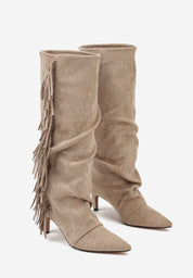 Khaki boots with a thin heel