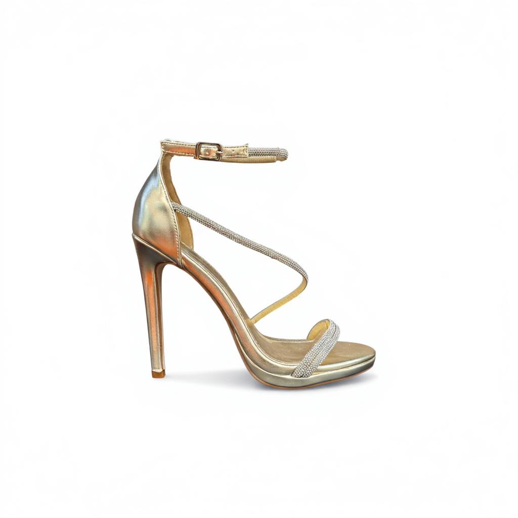 Gold sandals on a thin heel