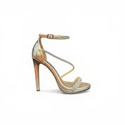 Gold sandals on a thin heel