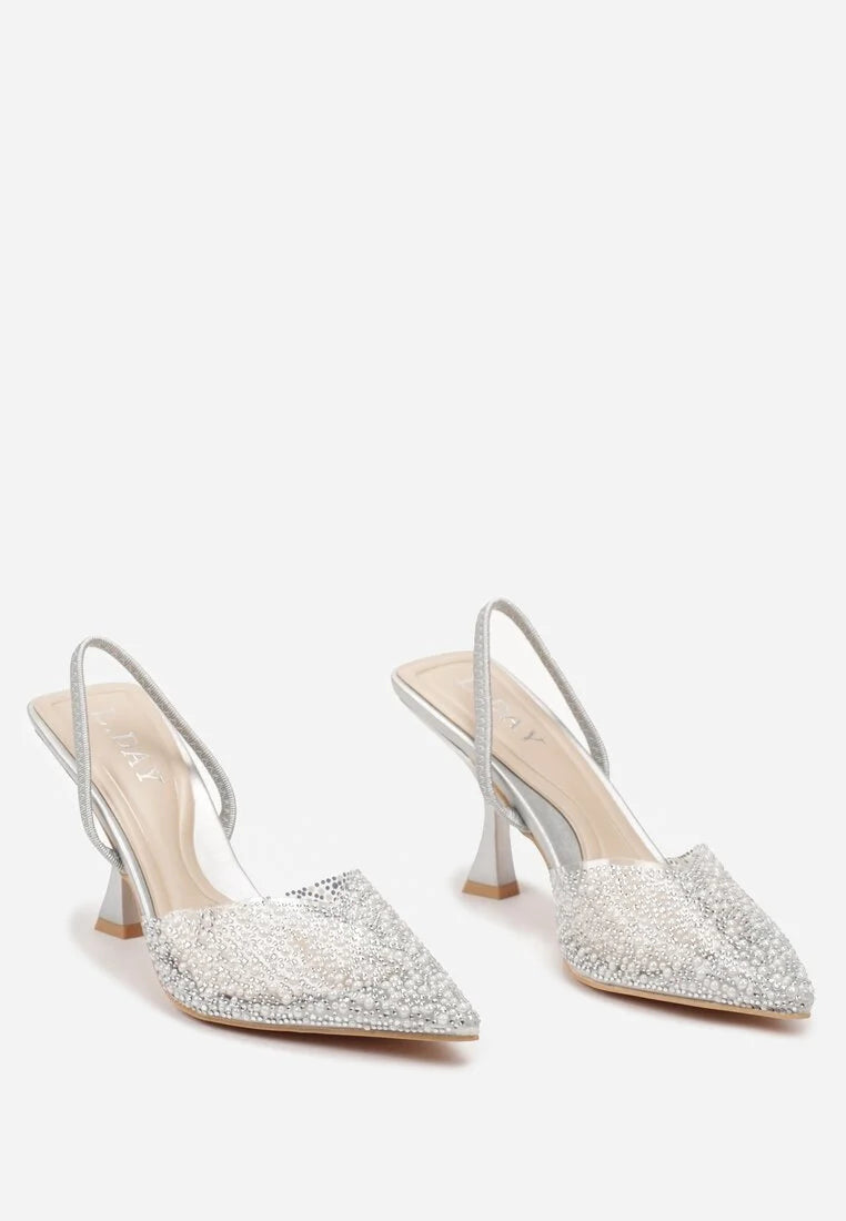 Silver štikle na tanku petu