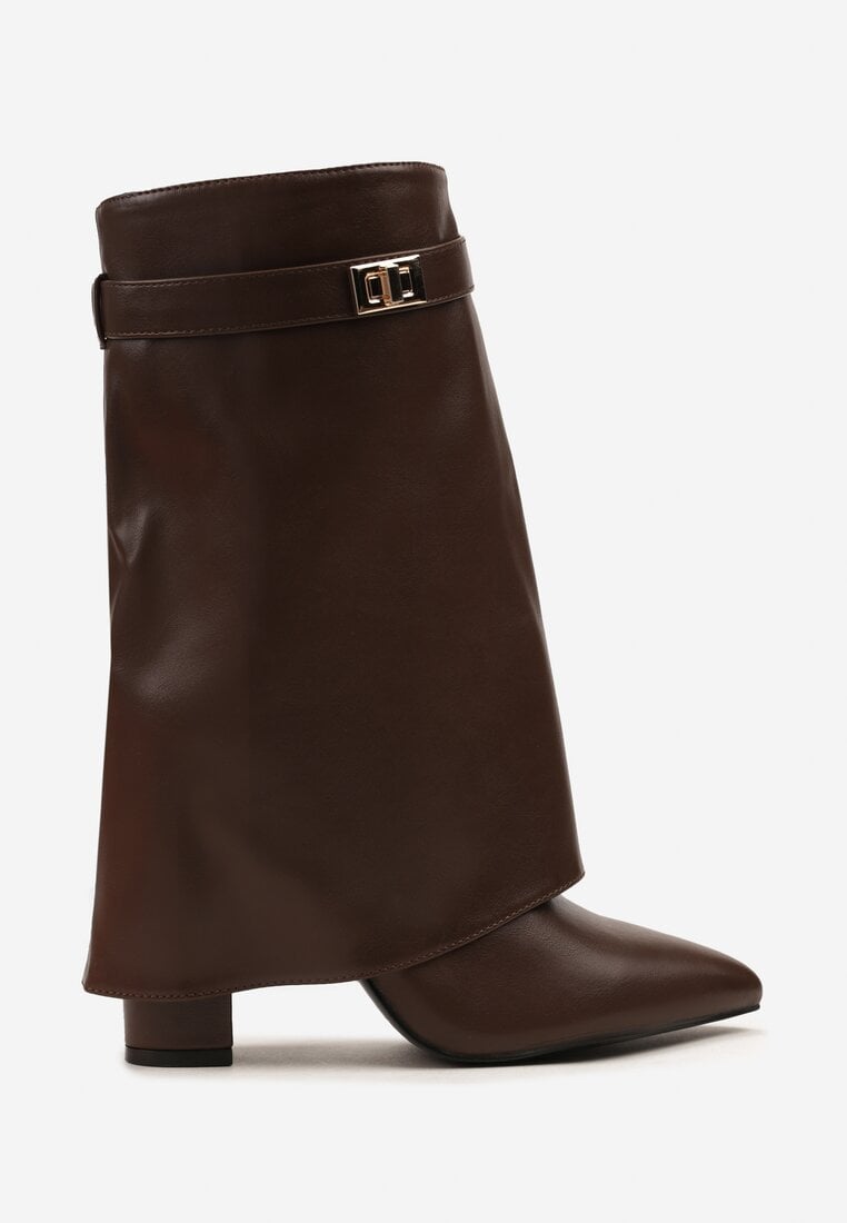 Brown folded block heel boots