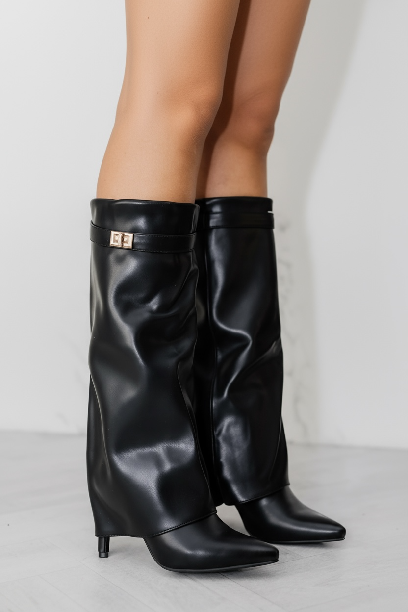 Black boots on a thin heel
