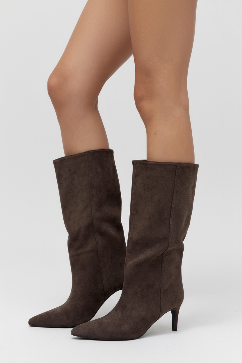 Smeđe brušene čizme na tanku petu