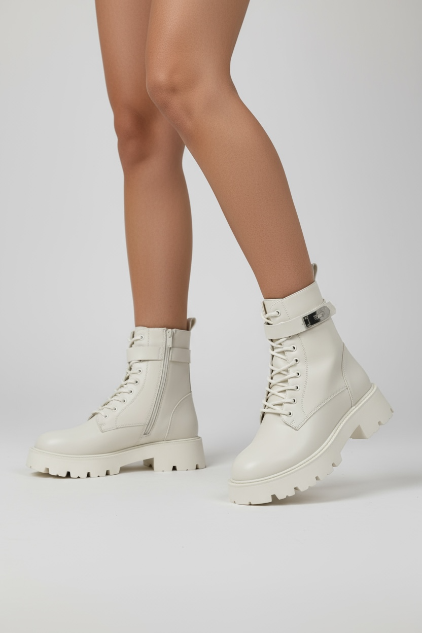 Beige ankle boots with strap