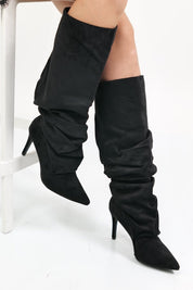 Crne brušene čizme na tanku petu