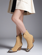 Camel ankle boots with block heel