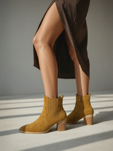Camel ankle boots with block heel