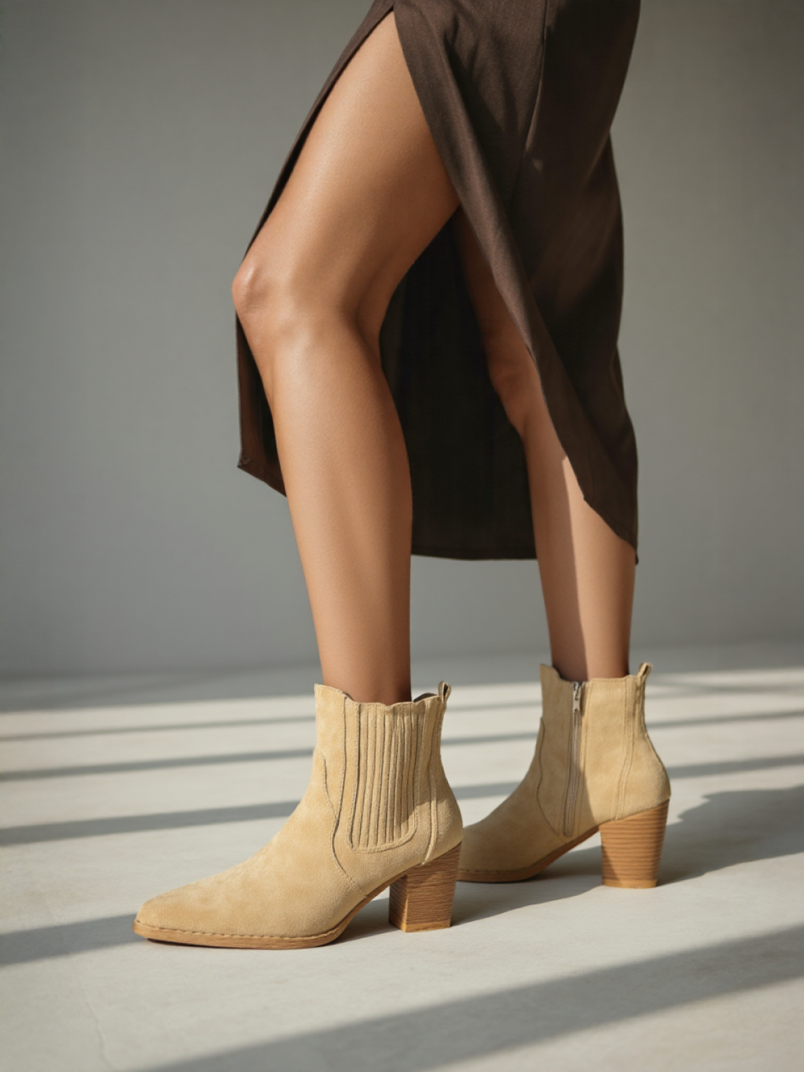 Khaki block heel ankle boots
