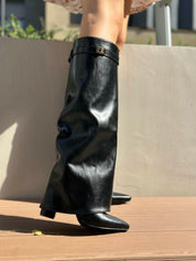 Black block heel high boots