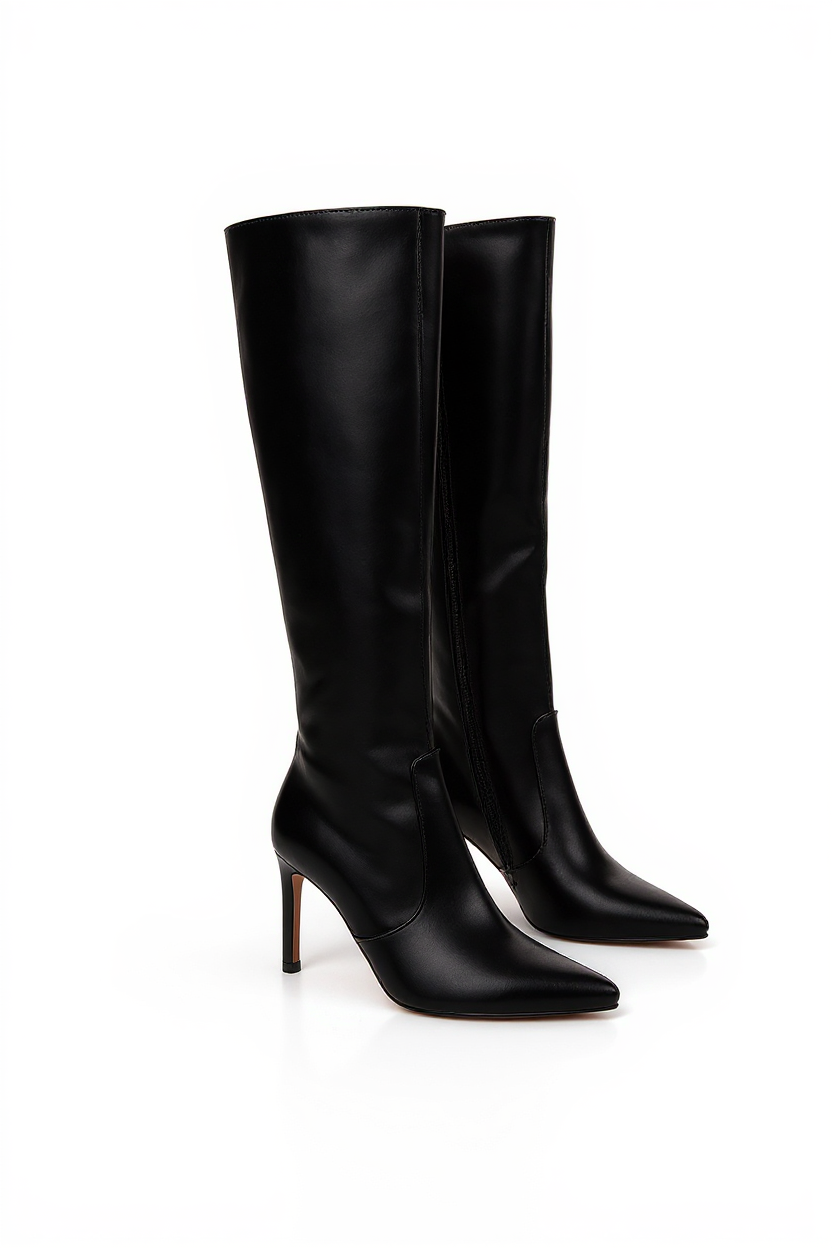 Black boots on a thin heel