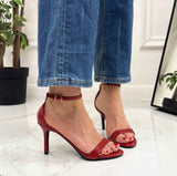 Burgundy sandals with thin heels