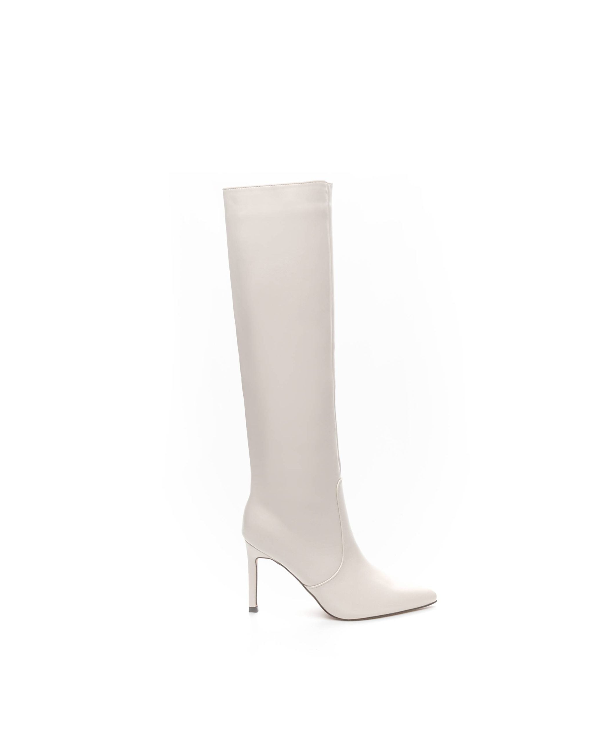 Beige boots on a thin heel