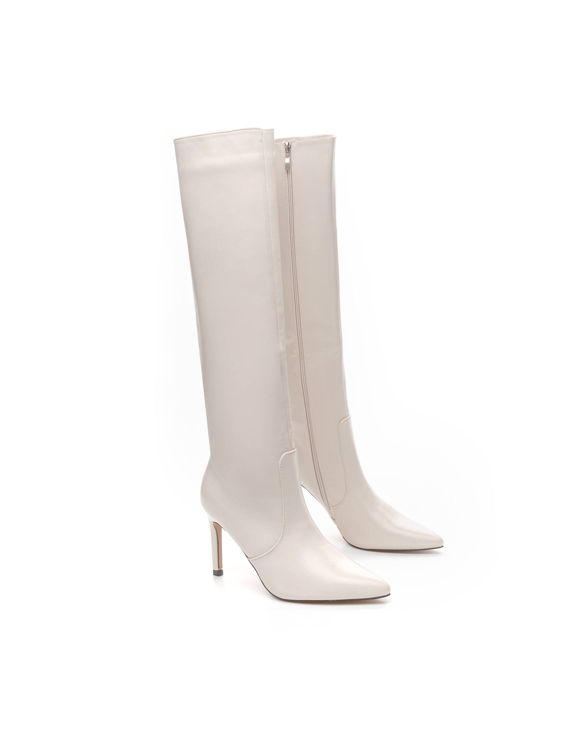 Beige boots on a thin heel