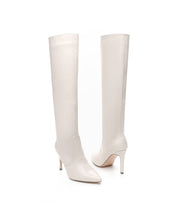 Beige boots on a thin heel