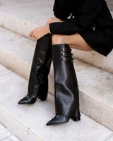 Black block heel boots
