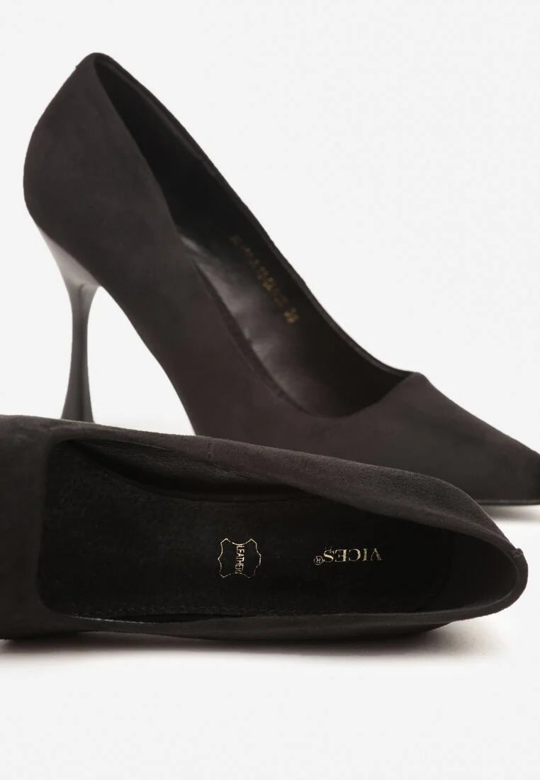 Black sandal pumps with a thin heel 