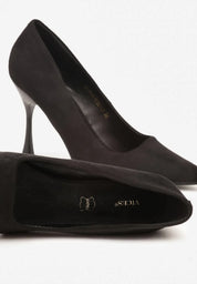 Black sandal pumps with a thin heel 