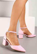 Sandals with a low block heel