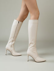 Beige boots on a thin heel
