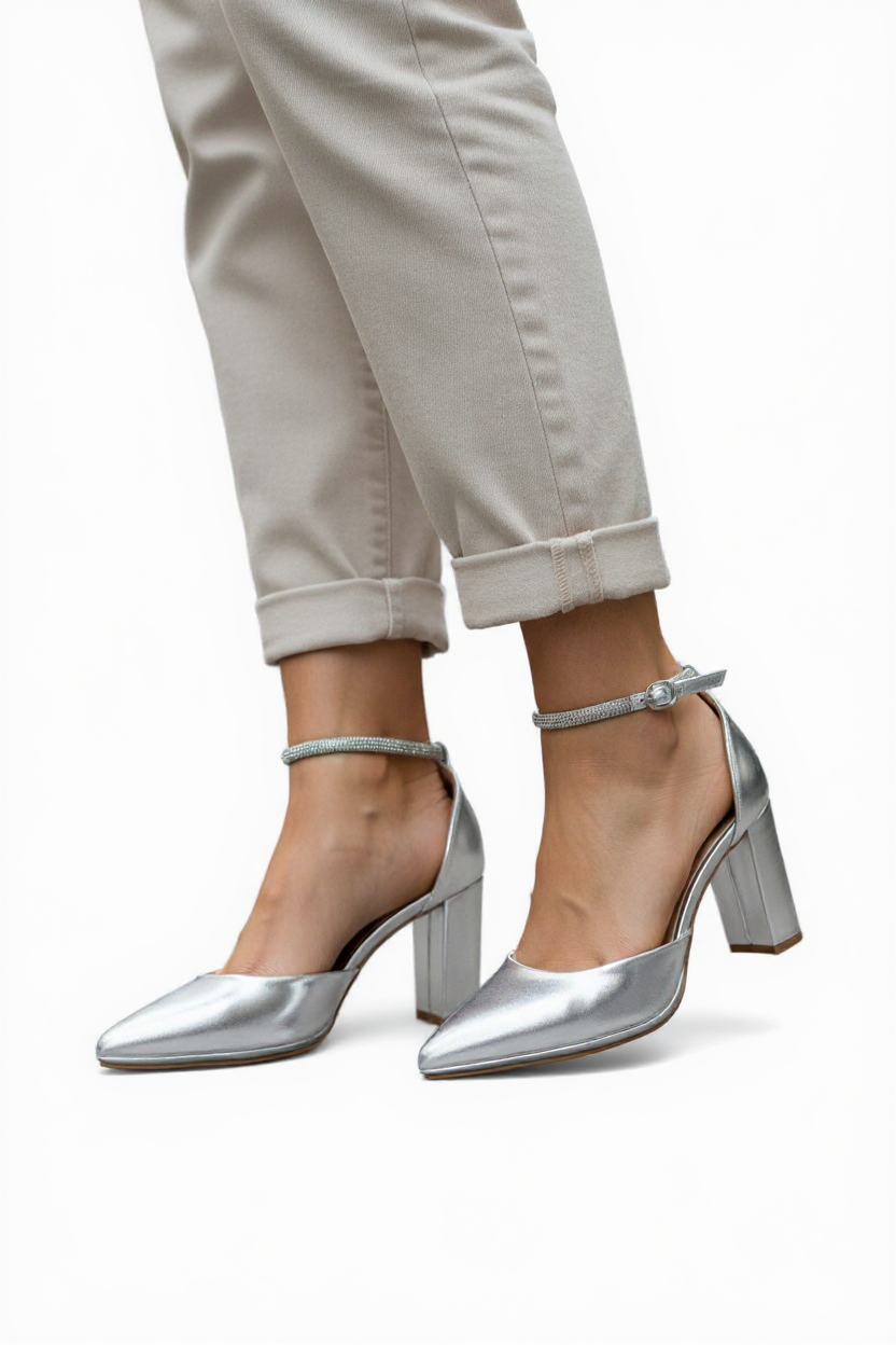 Silver block heel sandals